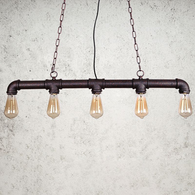 5 Lights Water Pipe Pendant Steampunk Metal Island Lighting Fixture for Dining Room