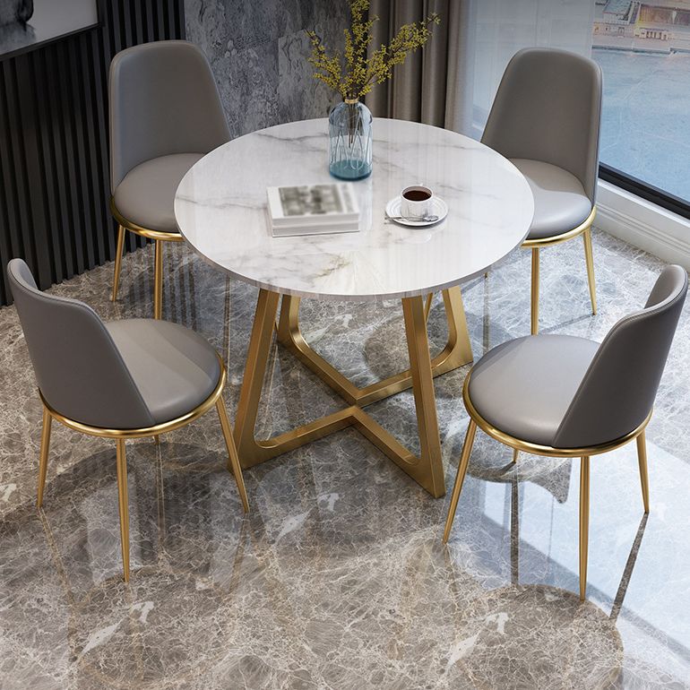 Round Stone Top Table Contemporary Style Steel Base Dining Table