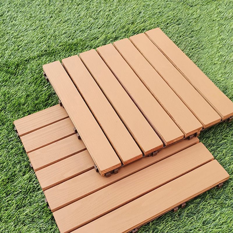 Yellow 6-Slat Square Wood Flooring Tiles Snap Fit Installation Floor Board Tiles