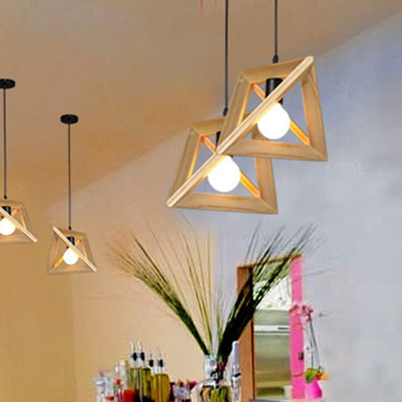 Asiatischer Stil zeitgenössischer Anhänger leichter hölzerne Stativ Kronleuchter Eisenlampenkörper für Schlafzimmer