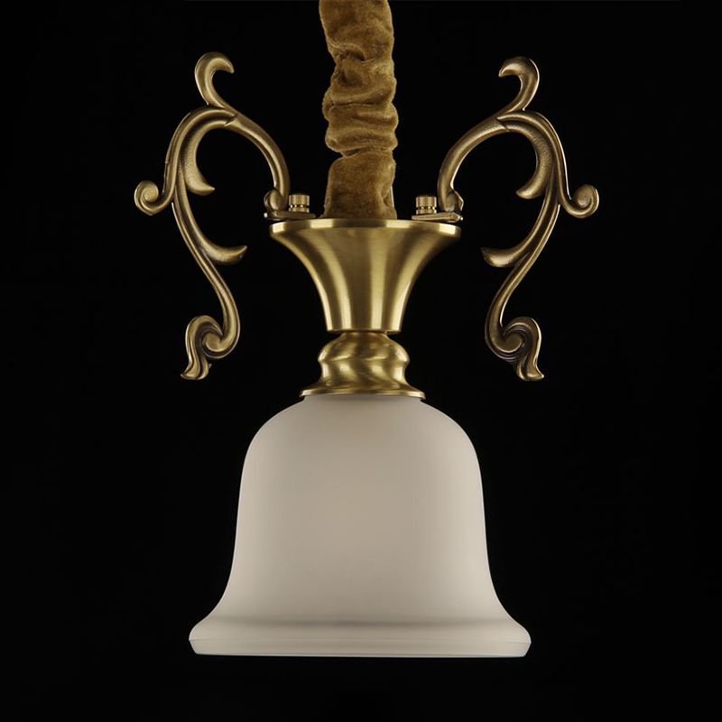 Brass 1 Head Hanging Lighting Colonial White Frosted Glass Bowl/Dome/Trapezoid Ceiling Suspension Lamp for Porch