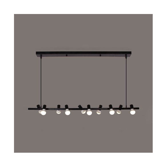 Retro Bare Bulb Metal Island Lamp 6/10 Heads Black Hanging Light for Dining Room in White/Black