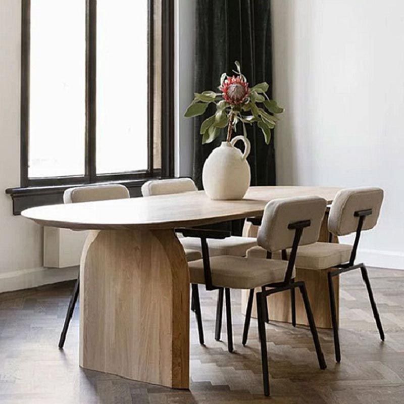 Modern Solid Wood Top Oval Dinette Table Wood Base Dining Table