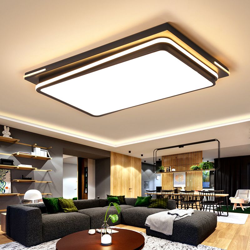 Quad Shaped Ceiling Flush Light Fixture Modern Acrylic Living Room Flush Mount in Black