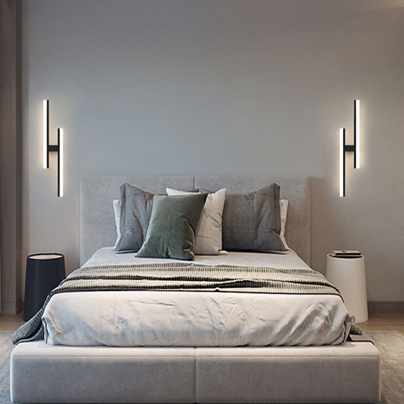 Forma lineal Luz de pared de metal Estilo moderno 2 luces Luz de montaje de pared Luz de luz en negro