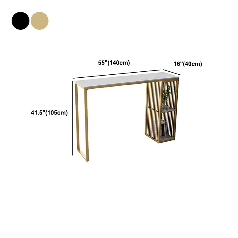 Stone Bar Dining Table Glam Rectangle Bar Table with Double Pedestal for Kitchen Porch