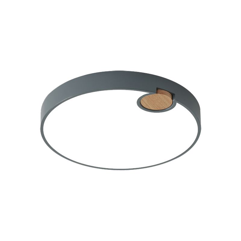 Grijs afgerond inbouwarmatuur Scandinavisch acryl 12"/16"/19,5" W LED-plafondlamp met houtdeco, warm/wit/neutraal (3500 - 4099 K) licht