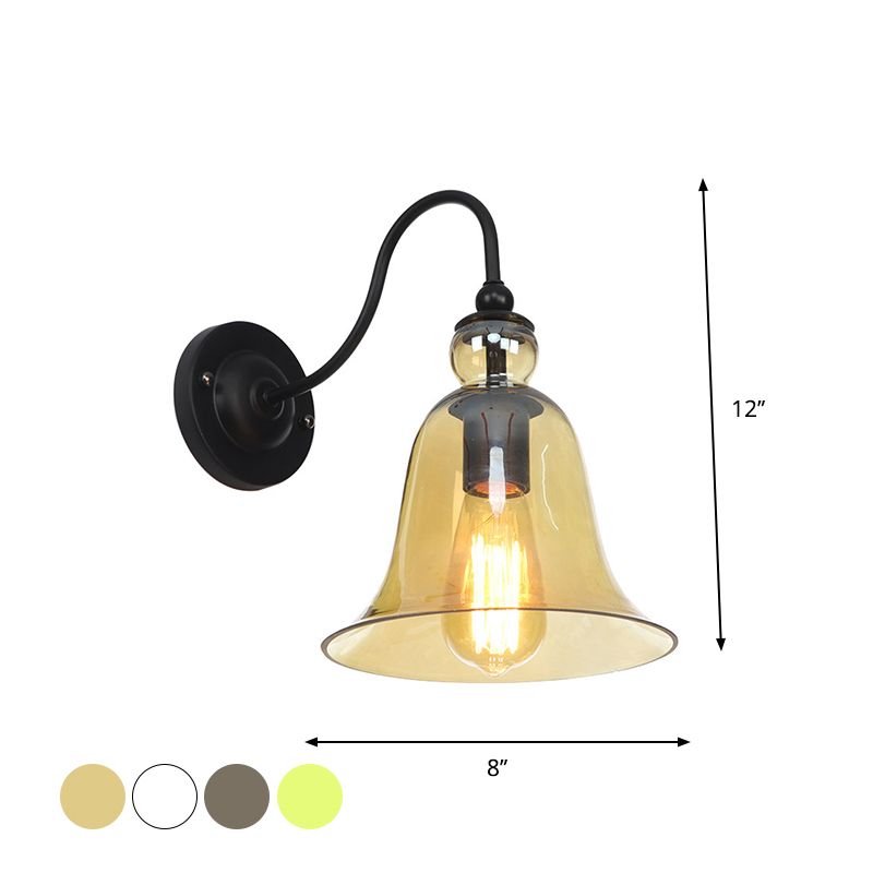 Green/Clear/Amber Glass Carillon Wall Light Loft 1 Bulb Living Room Gooseneck Wall Mounted Lamp in Black