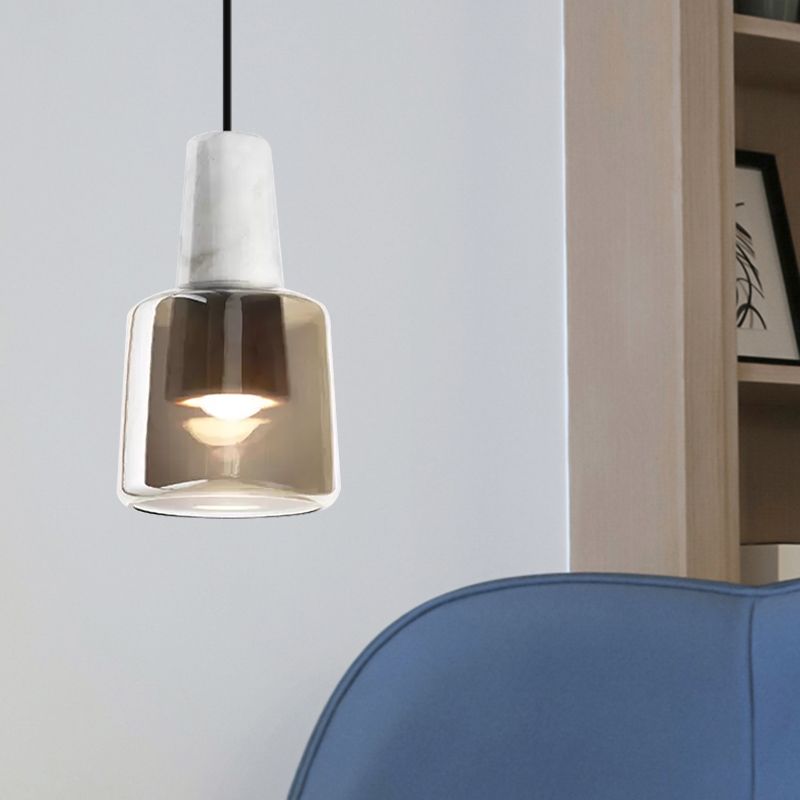 Urn Bedroom Pendant Light Smoke Gray Glass 1 Head Contemporary Suspended Lighting Fixture