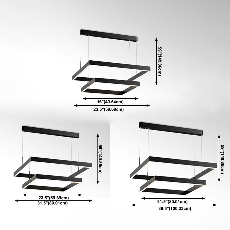 Multi Lights Square Pendant Chandelier Modern Style Metal Hanging Lamps