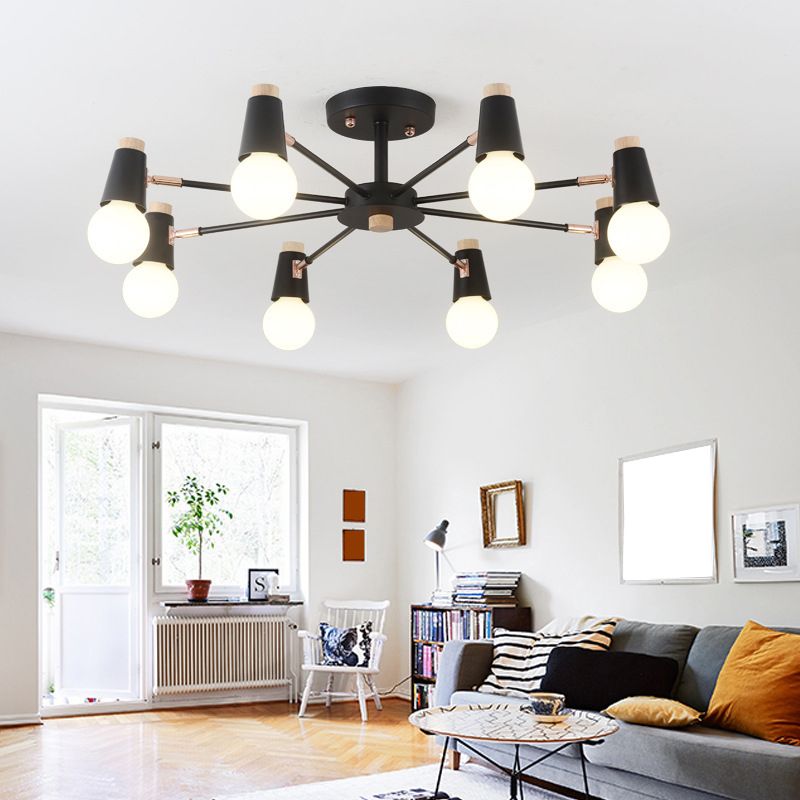 Industrial Multi-Light Ceiling Light Wrought Iron Semi Flush Mount for Living Room