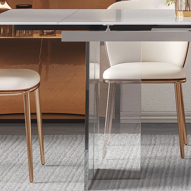 Industrial Sintered Stone Dining Table Rectangle Table with Acrylic Double Pedestal