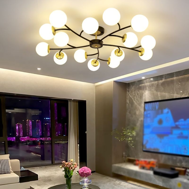 Ball Shape Glass Flush Light Modern Style Multi Lights Flush Mount Fixture in Black