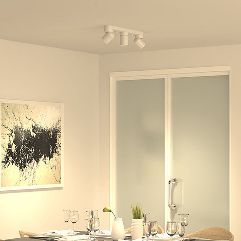 Cylinder Shape Flush Ceiling Lights Modern Style Metal 3 Light Flush Mount in Black/White