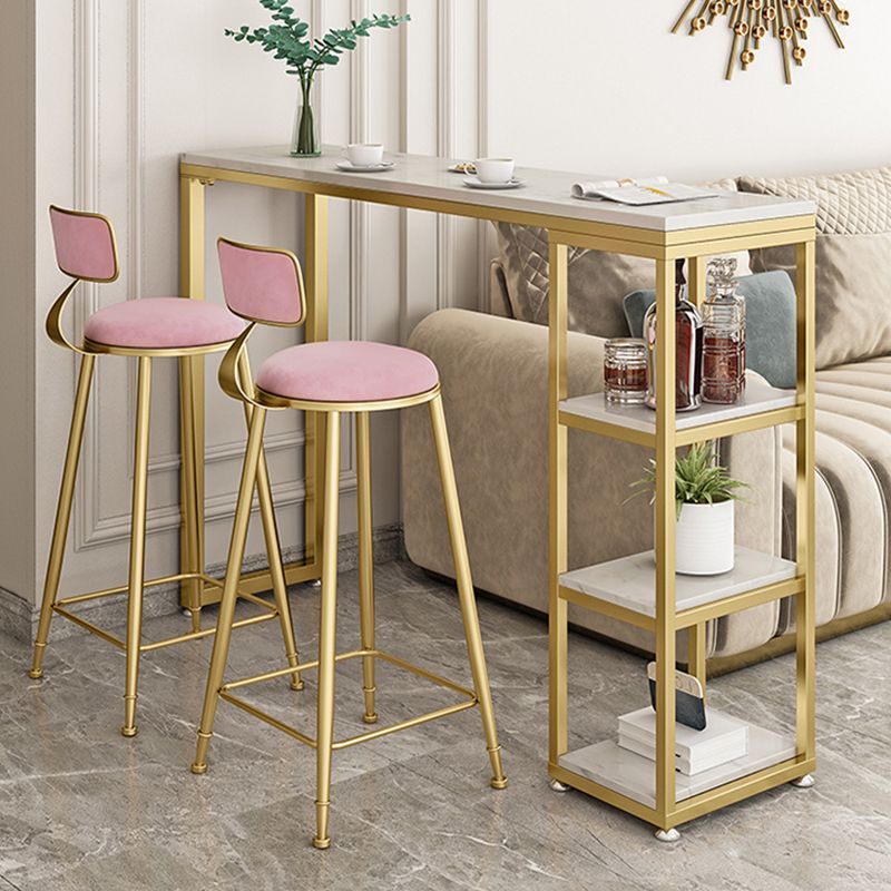 Glam Style Bar Table Stone Double Pedestal Bar Height Table with Storage