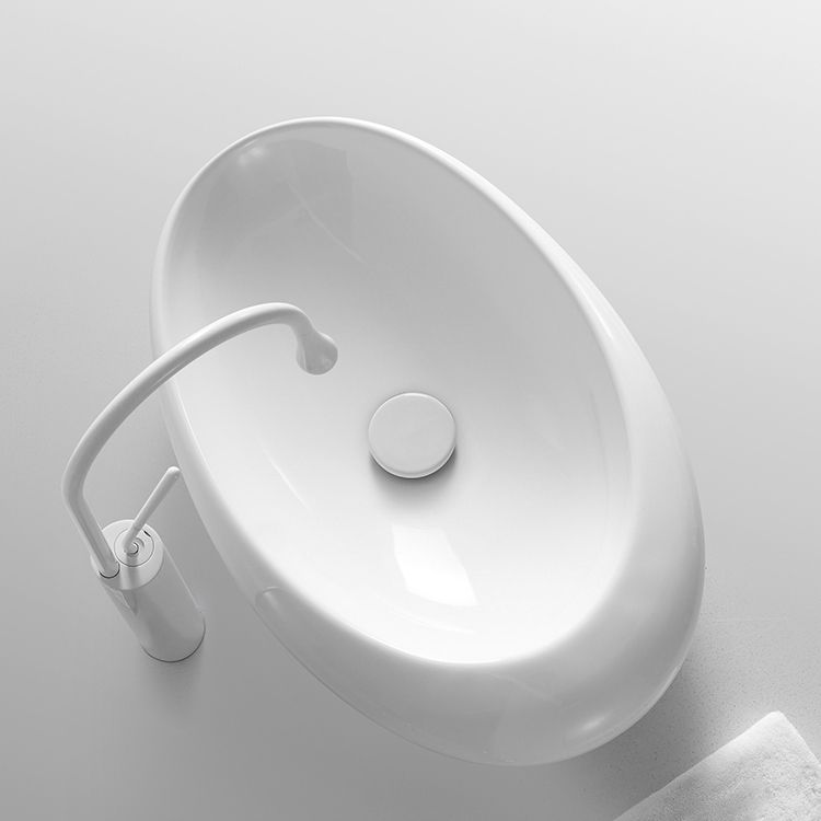 Modern Vessel Bathroom Sink Porcelain Oval Shut-Off Valve Included Vessel
