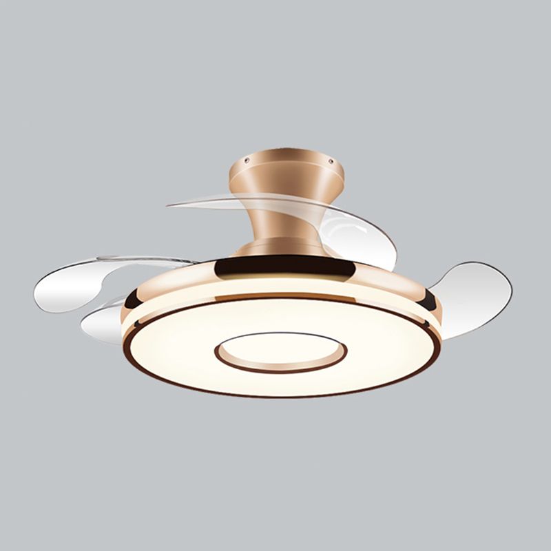 Round Ceiling Fan with Invisible Blades Modern Style Dining Room LED Semi Flush Light