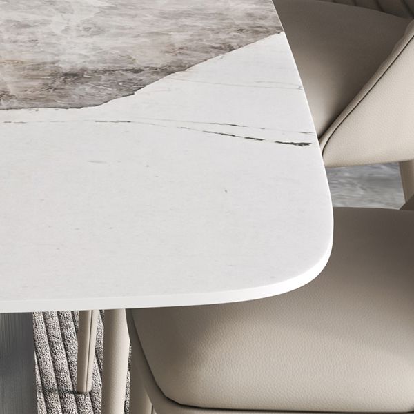Mesa de comedor de piedra sinterizada mesa rectángulo en blanco con base de pedestal de metal
