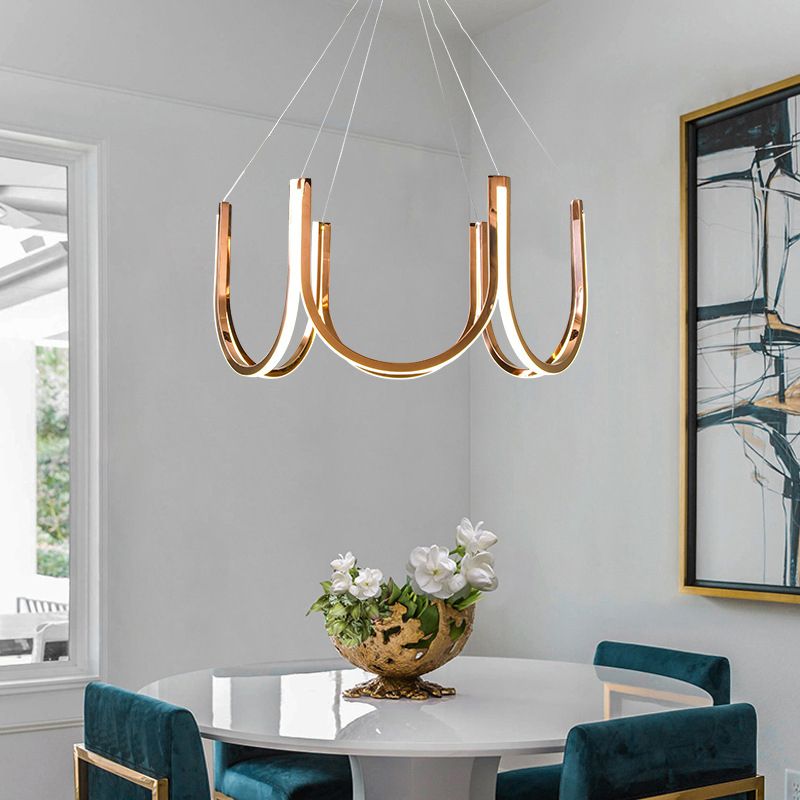 Postmodern Metal Chandelier Lighting Gold Linear LED Pendant Light Fixture for Living Room