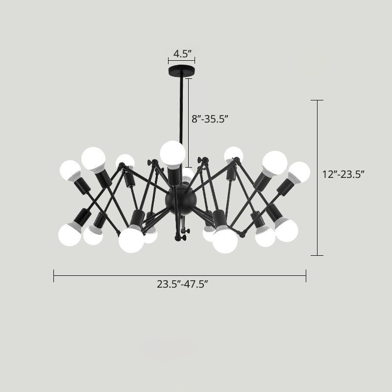 Spider Metal Chandelier Industrial Clothing Shop Commercial Pendant Lighting with Open Bulb Design