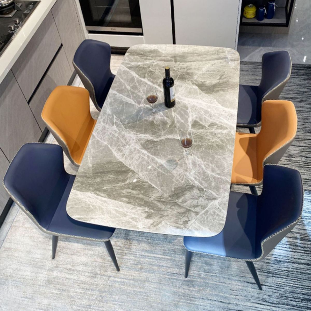 Rectangle Modern Stone Table Standard Height Dining Table with Pedestal Base