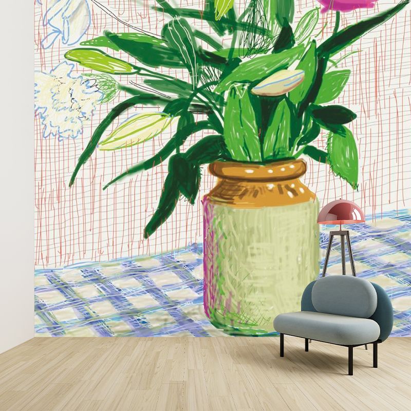 Bewitching Flowers in Pot Murals for Living Room Still Life Wall Art, Custom Size Available