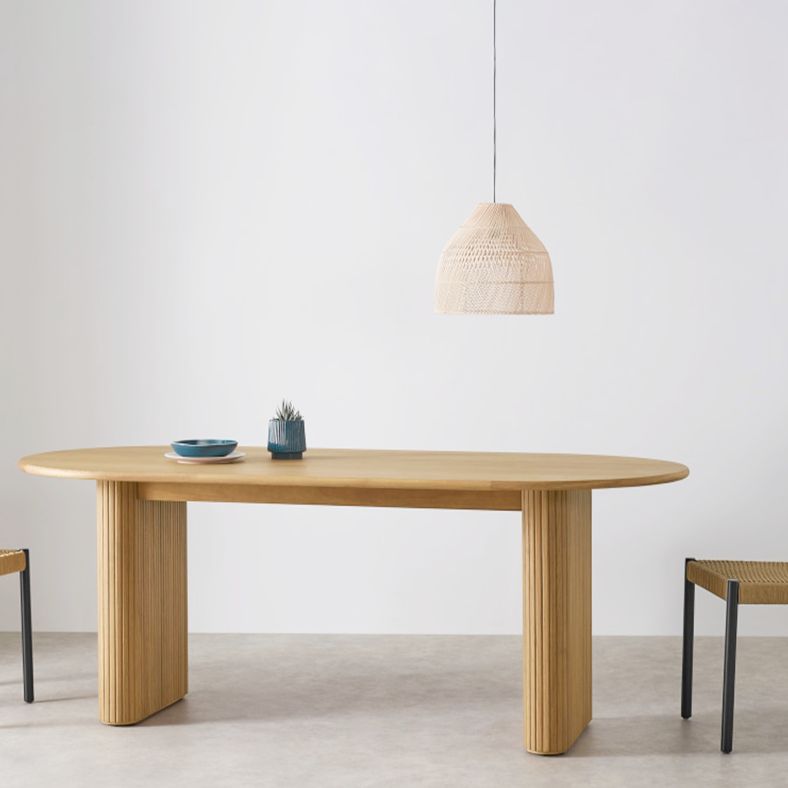 Mesa de madera sólida ovalada Simplicidad de doble pedestal para comedor para comedor