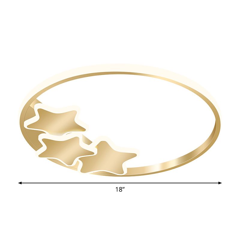 Gold LED Ring and Star Flushmount Simplicity Acrylic Ceiling Mounted Fixture in Warm/White Light