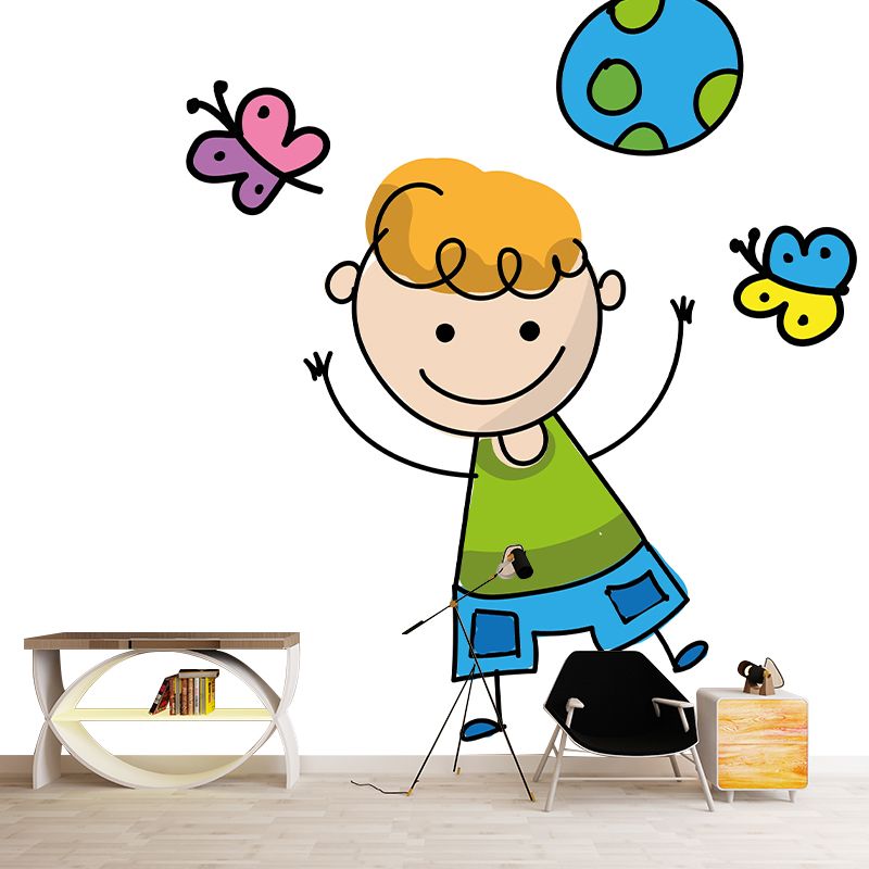 Cartoon Character Mural Wallpaper Mildew Resistant for Children's Bedroom