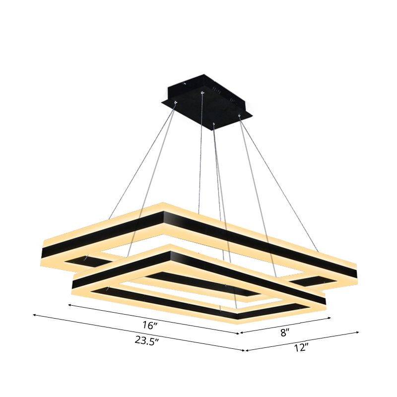 Luce del soffitto rettangolare acrilico LED moderno LED 1/2/3 light Black Candelier ciondolo in luce calda/bianca