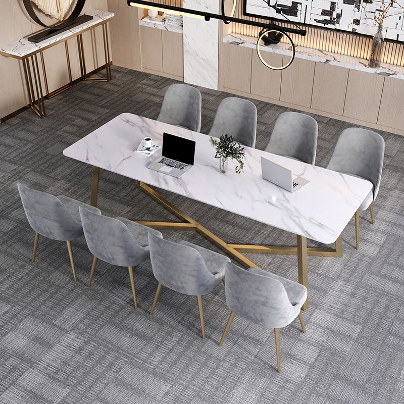 Rectangular Shaped Office Conference Table Stone Writing Desk in White