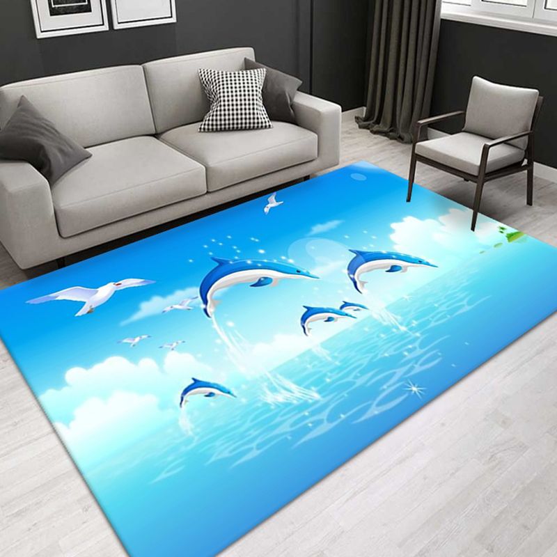 Modern Underwater World Animals Rug Area Rug Polyester Anti-Slip Backing Rug