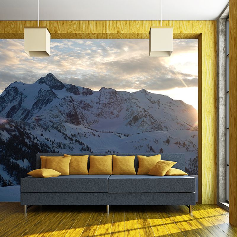 High Mountain View Wall Mural Water-Resistant Wall Covering for Accent Wall