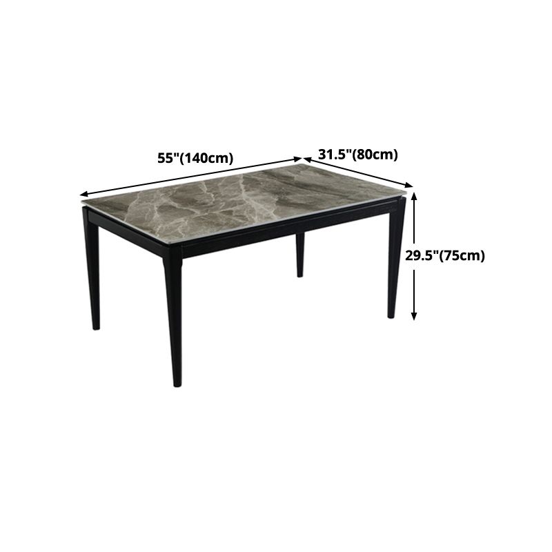 Rectangle 4 Legs Modern Dining Table Grey Tone Fixed Table of Sintered Stone