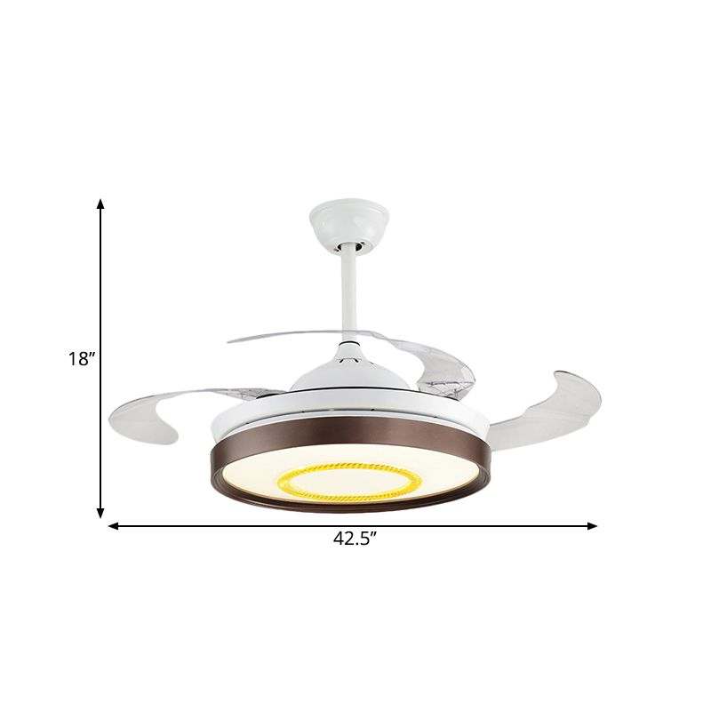 Braun/weiß/goldener runder halb flush nordischer Stil 42,5 "W LED Acrylhänge -Lüfterbeleuchtung mit 4 Klingen