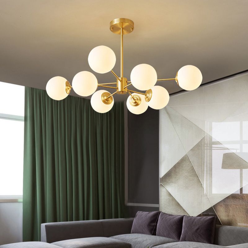 Post-Modern Metal Hanging Chandelier Light Glass Shade Ceiling Chandelier in Gold for Living Room
