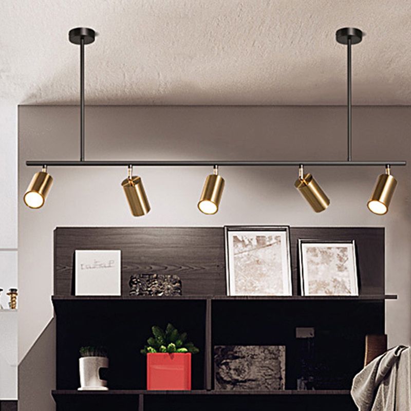 Modern Isola illuminazione cilindro lampadario isola metallo 5 illuminazione dell'isola in oro e nero