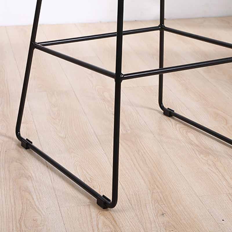 Scandinavian Leather Counter Stools Black Metal Low Back Bar Stools with Footrest