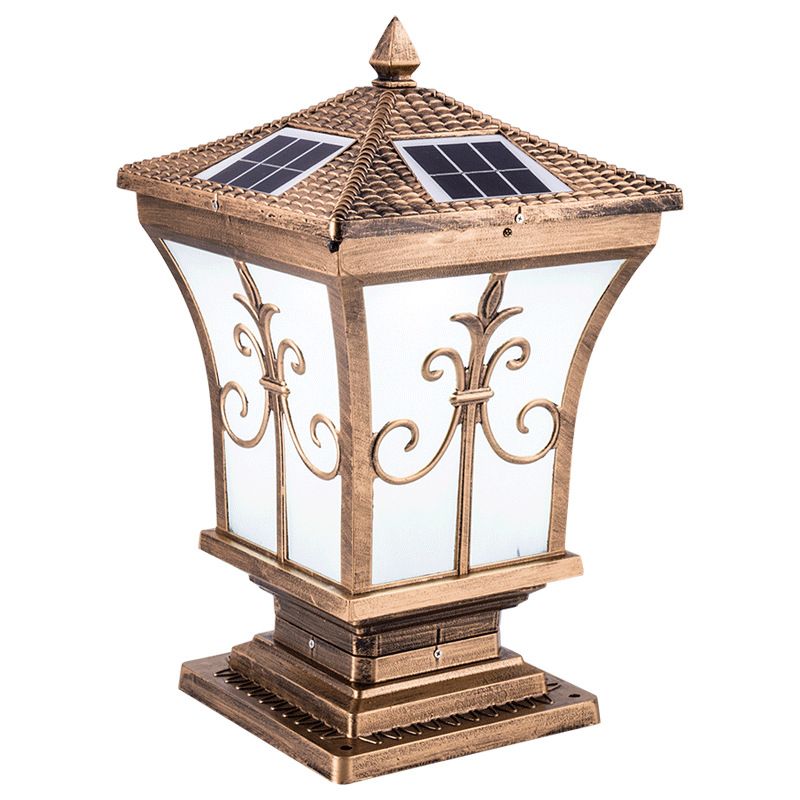 Rectangular Shape Metal Solar Pillar Lamp Modern 1 Light Outdoor Light