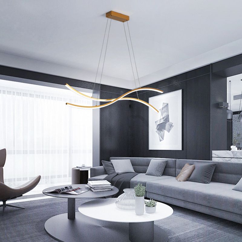 Waving Restaurant LED Hanging Light Improfonga Metallic Minimalist Island Affermazione in oro