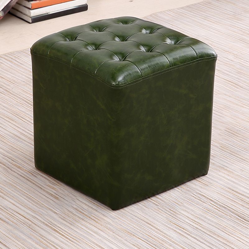 Mid-Century Modern Plain Boucle Square Pouf PU Leather Tufted Ottoman Footrest