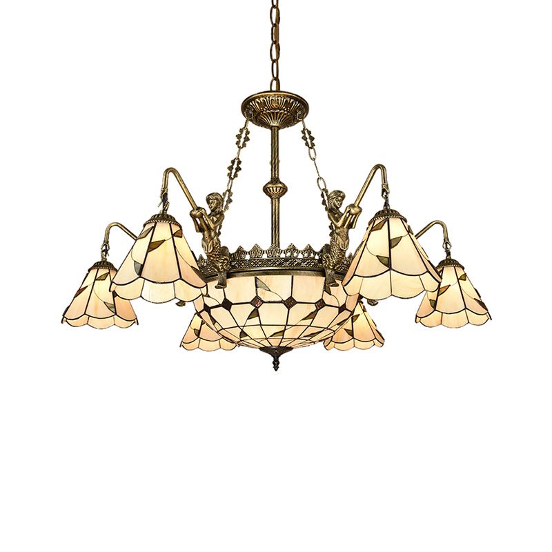 Bell Shade Chandelier Light Classic Classic Glass Glass Bee Gree Pendant Pendant Light Ayémorrat avec bord festonné