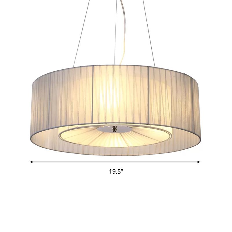 Weiße Trommel Anhänger Beleuchtung nordischer Stoff 3 Lichter Wohnzimmer Kronleuchter, 18 "/21,5" /25.5 "breit