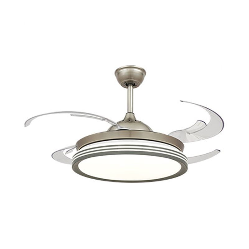 48 "W Contemporary Circle hanger ventilatorlamp LED Acryl Semi Flush Mount plafondlicht in zwart/wit/nikkel voor slaapkamer, 8 messen
