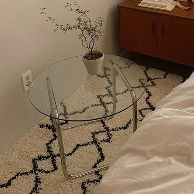 Round Clear Glass Cocktail Table Modern Steel Sled Coffee Table