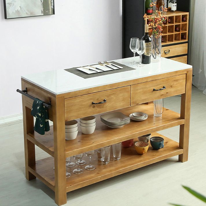 Modern Stationary Kitchen Island table Wood Rectangular Kitchen table with Towel Rack