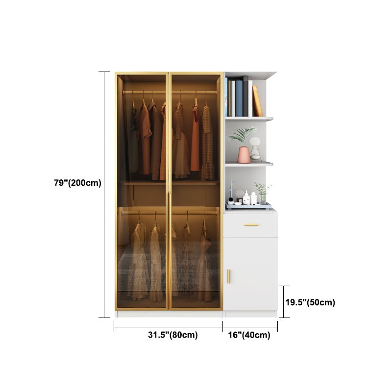 Wood and Glass Wardrobe Cabinet Contemporary Hinged Wardrobe Closet