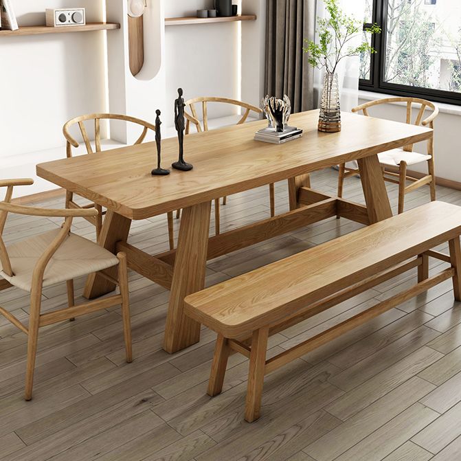 Mesa de comedor de caballete rectángulo colección de comedor de madera maciza para interiores