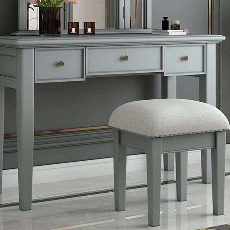 Traditional 3-Drawer Wood Dressing Table with Mirror Makeup Vanity Stool