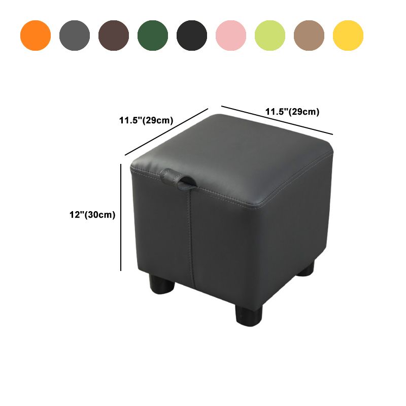 Modern Square Sherpa Pouf Plain PU Leather Water Resistant Couch Footrest